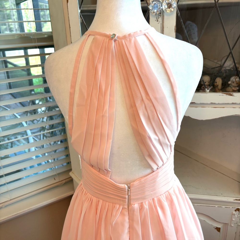 NEW, Peach Dress, Peach Prom Dress, Chiffon Dress, Halter Dress, NWOT Size L/12 - Picture 8 of 9